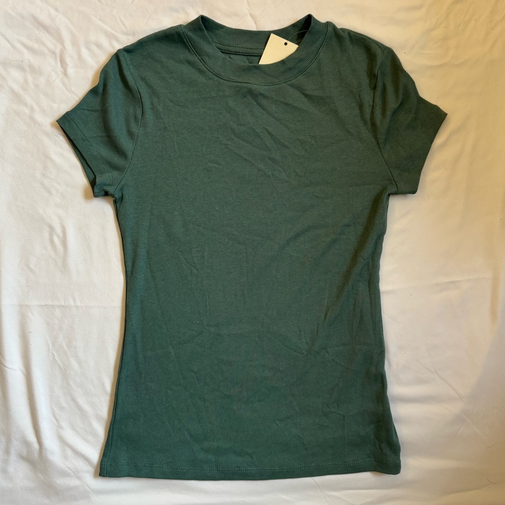 A New Day Green Ribbed Fitted T-Shirt NWT Women’s Small Target